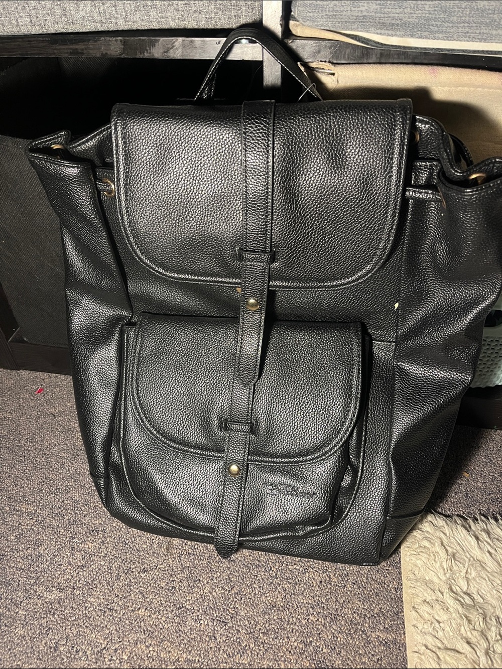 Bella Russo Black Leather-Style Backpack - Classic drawstring Bag